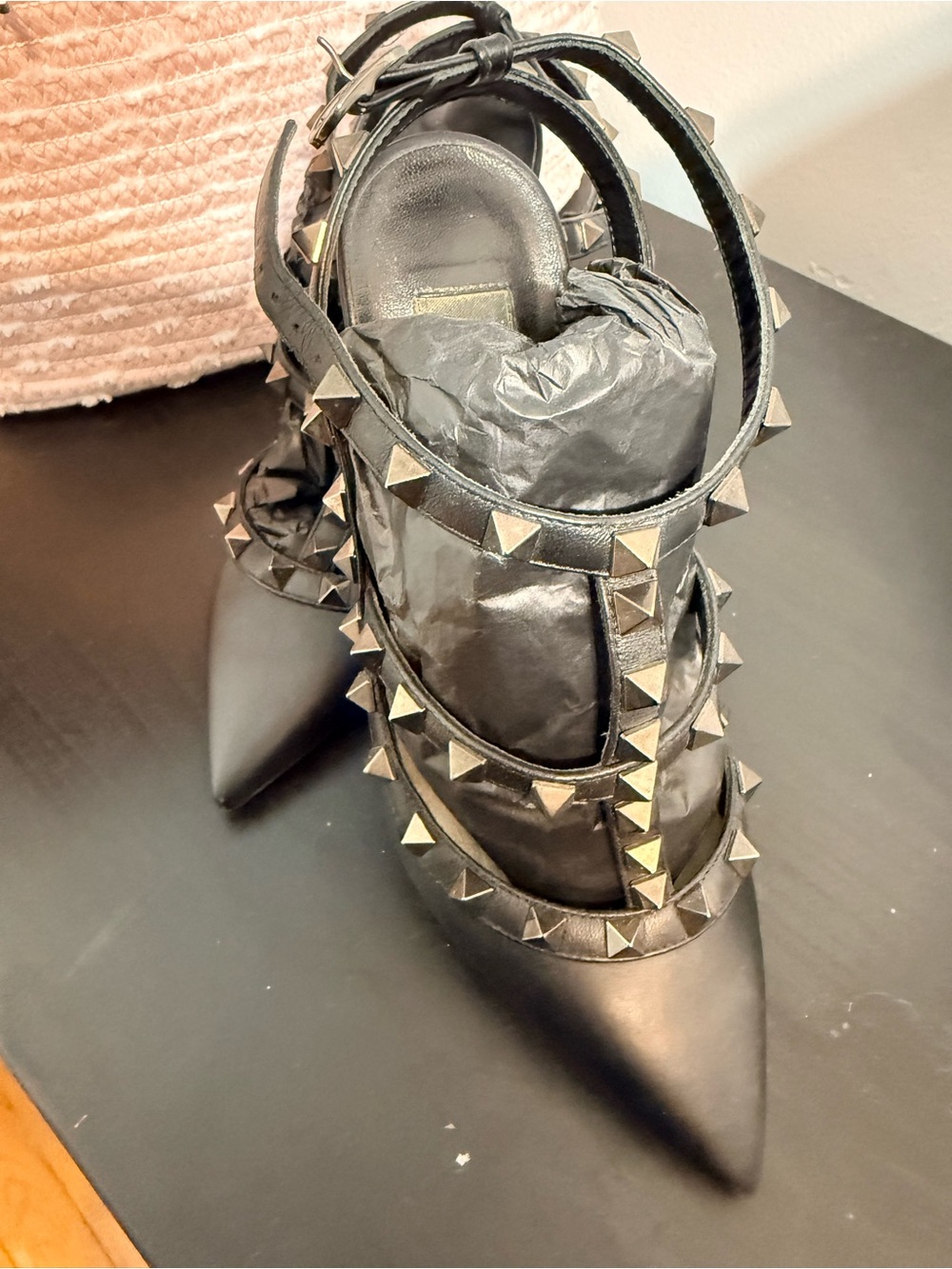 Valentino Black Pyramid Stud Pointed-Toe Heels